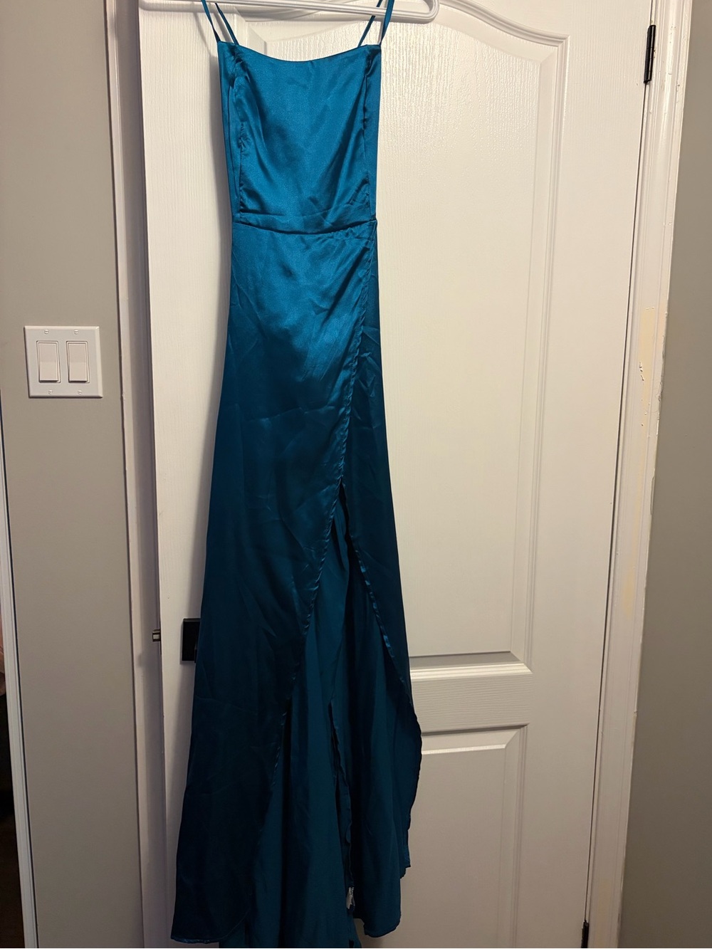 Halloween Blue Satin Slip Maxi Dress with Spaghetti Straps - only worn once!